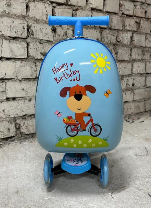 Детский чемодан-самокат "Собака на велосипеде"